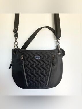 LUG RFID Swivel Convertible Crossbody Bag Black Quilted Handbag Expandable